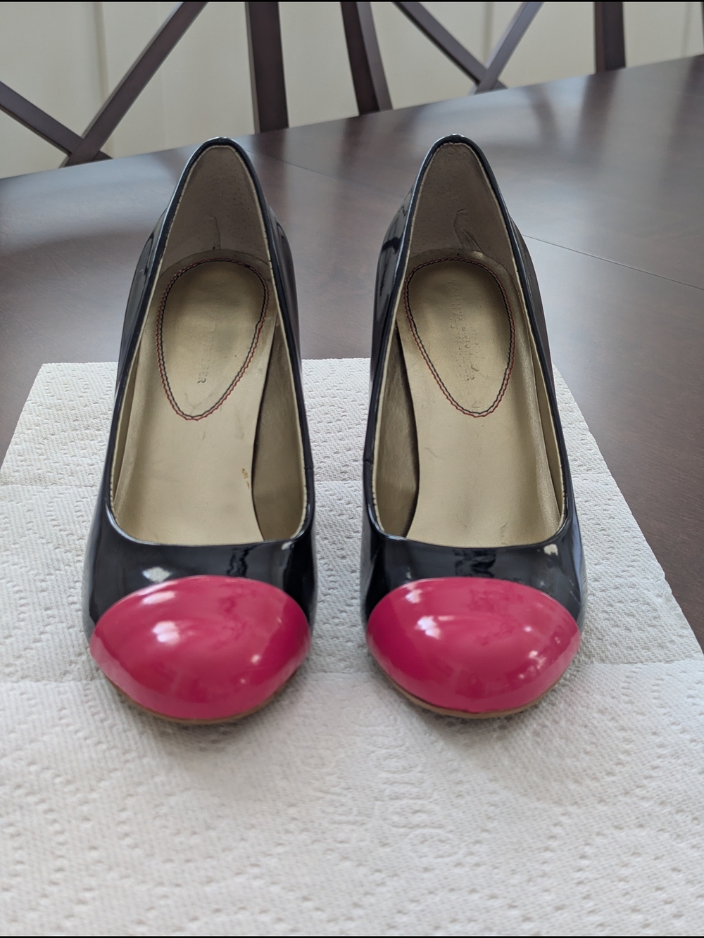 Tommy Hilfiger Navy Patent Pumps with Pink Cap Toe